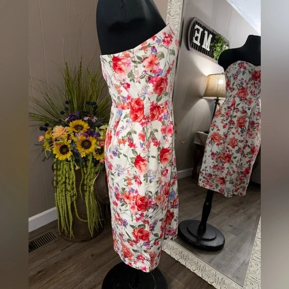 Alya • Strapless Floral Princess Neckline Midi Dress - Picture 14 of 16